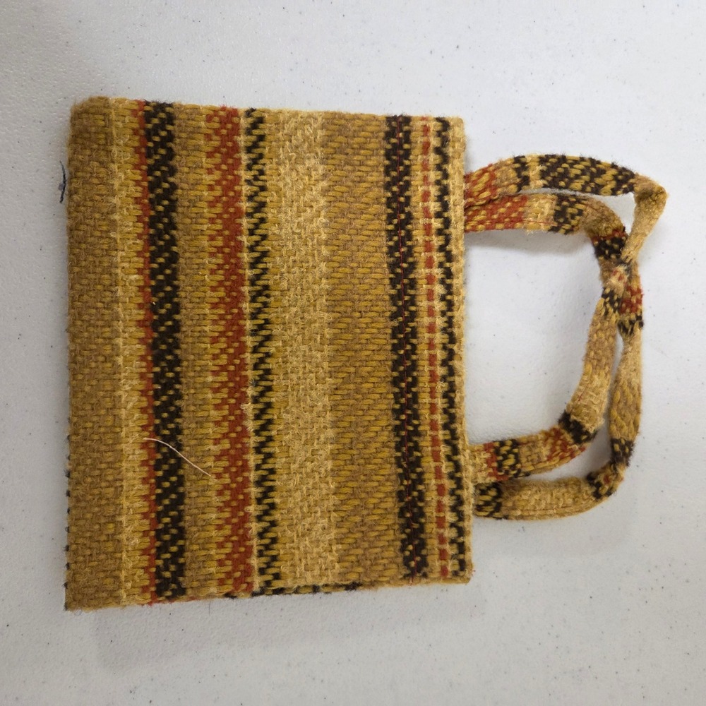 Lush Los Angeles Mini Woven Tote Bag Yellow Brown Striped Boho Small Handbag